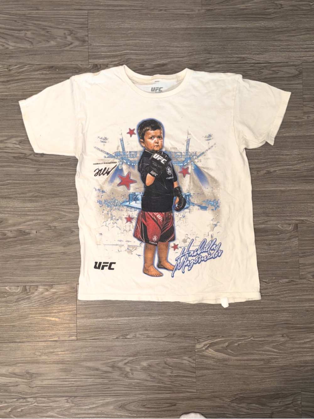 UFC Shirt Boys Youth Sz XL White Graphic Print Fighter Hasbulla Magomedov